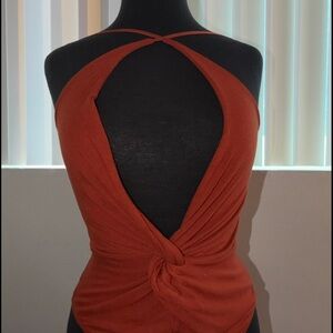 Rainbow Rust Backless Halter Dress